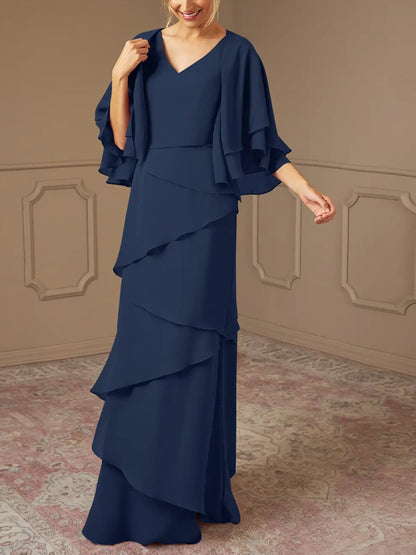 V-Neck Solid Chiffon Maxi Dress