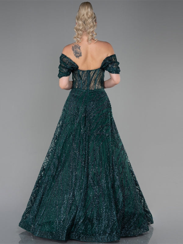 Off-the-shoulder Solid Sequins Maxi Dress