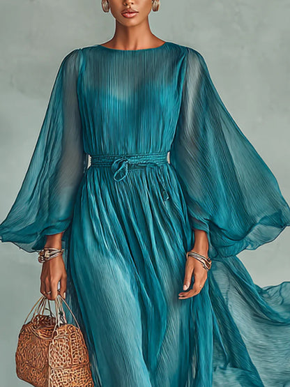 Flowing Cotton and Linen Trumpet Sleeves Women's Dress