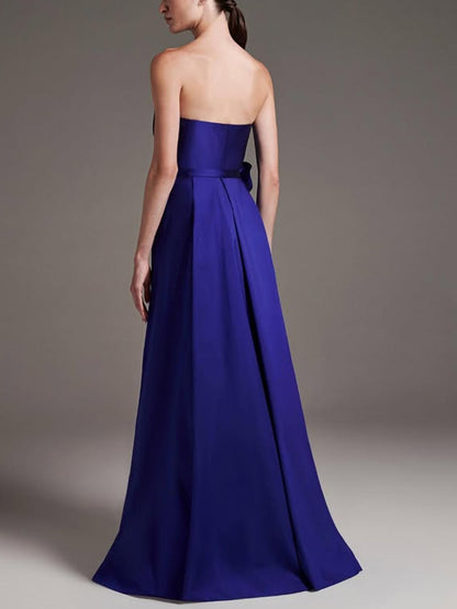 Tube Top Solid Color Bow Maxi Dress