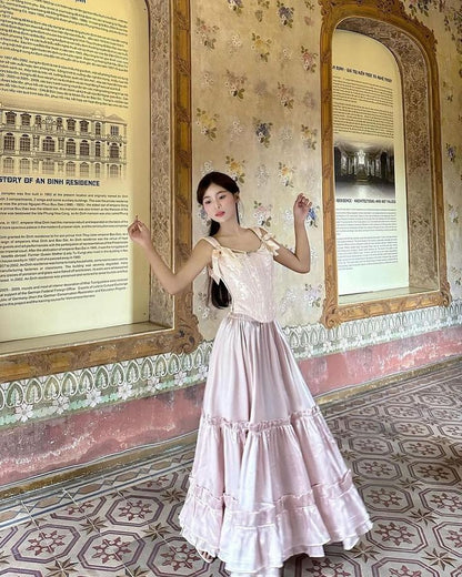 Pink vintage long satin formal Prom dress evening dress party dress gh4901