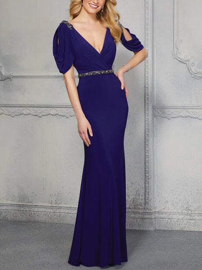 V-neck Solid Color Maxi Dress