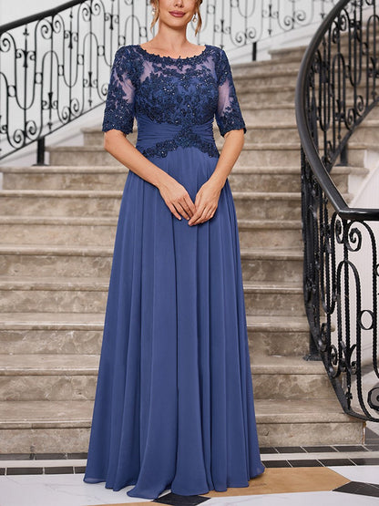Round Neck Lace Solid Color Maxi Dress