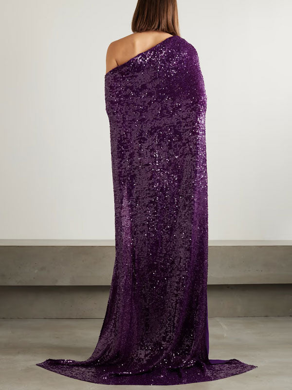 Cape-effect Sequined Georgette and Stretch-crepe Gown