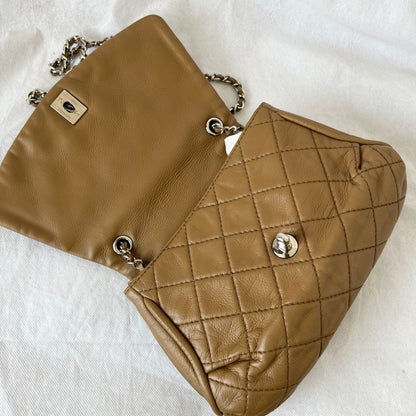 Chanel Tan Quilted Leather Flap Bag With Silver Hardware