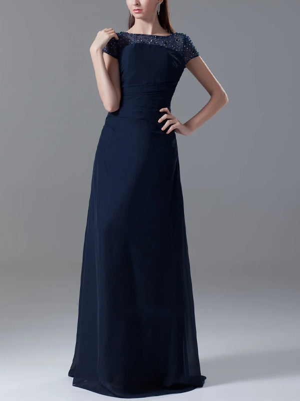 Round Neck Short Sleeve Solid Color Maxi Dress