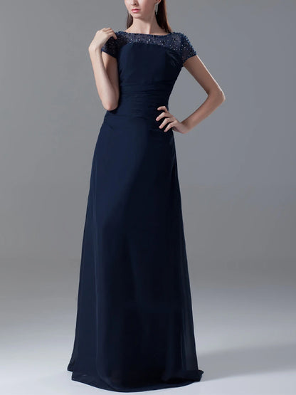Round Neck Short Sleeve Solid Color Maxi Dress