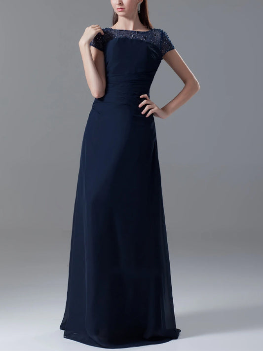 Round Neck Short Sleeve Solid Color Maxi Dress