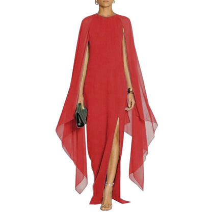 loveedsTM-Summer Maxi Dresses for Women Evening Party Chiffon Cape Sexy Long Dress Female High Slit Vestidos De Mujer Feminino Robe Femme