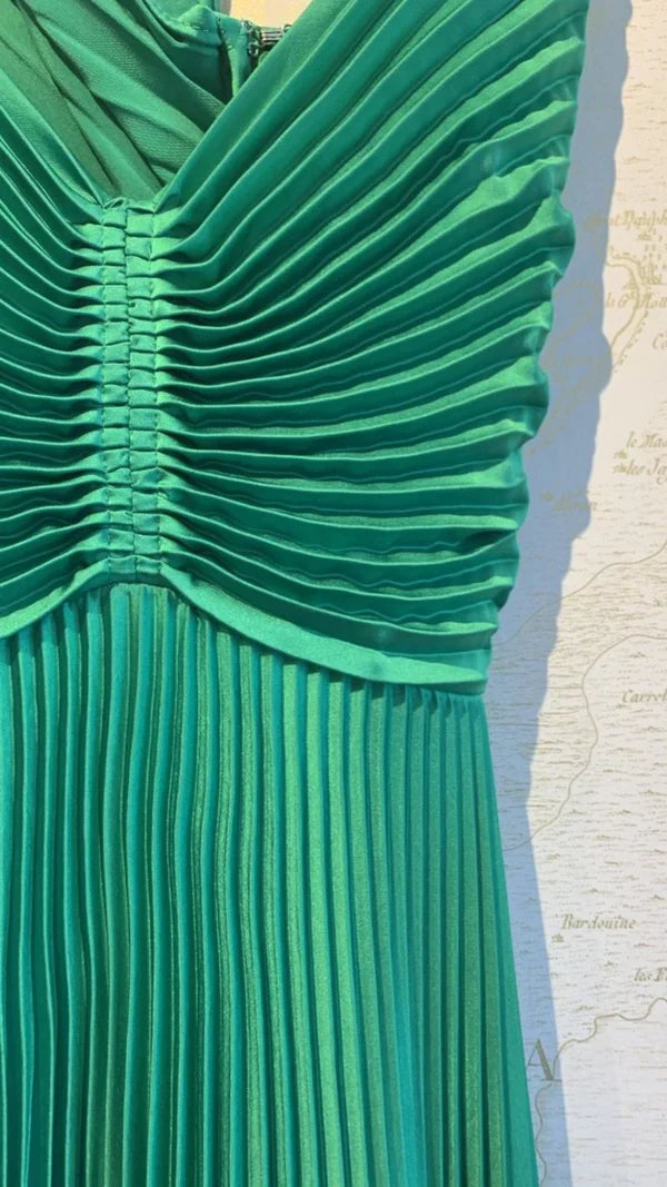 Green Long Pleated Prom Evening Dress     fg4881