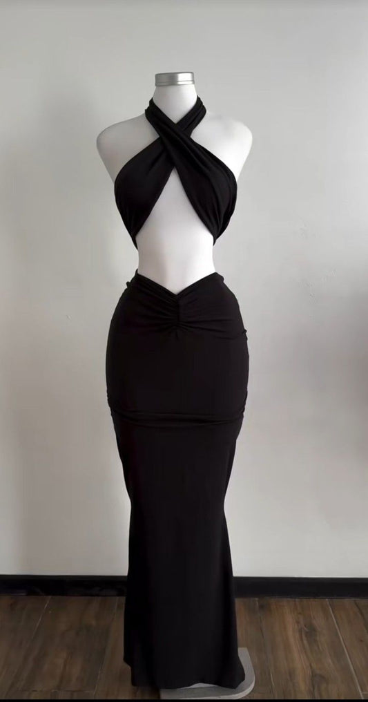 Black sexy long satin evening gown cocktail party dress gh4939