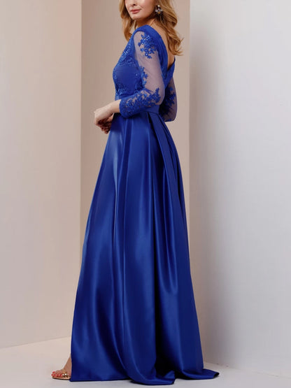 V-neck Lace Solid Color Maxi Dress