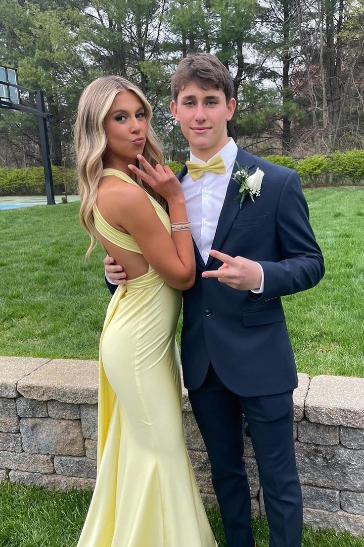 Yellow Fashion Elegant V-neck Long Mermaid Satin Slim-fit Fishtail Ball Gown Evening Dress gh3369