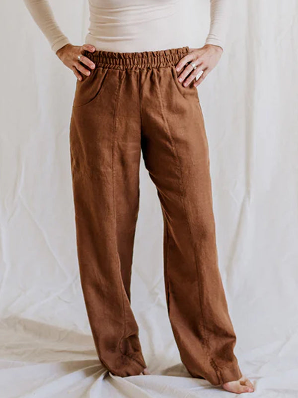 Solid Color Cotton And Linen Trousers