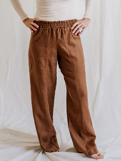 Solid Color Cotton And Linen Trousers