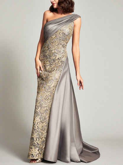 Off-Shoulder Lace Solid Color Maxi Dress