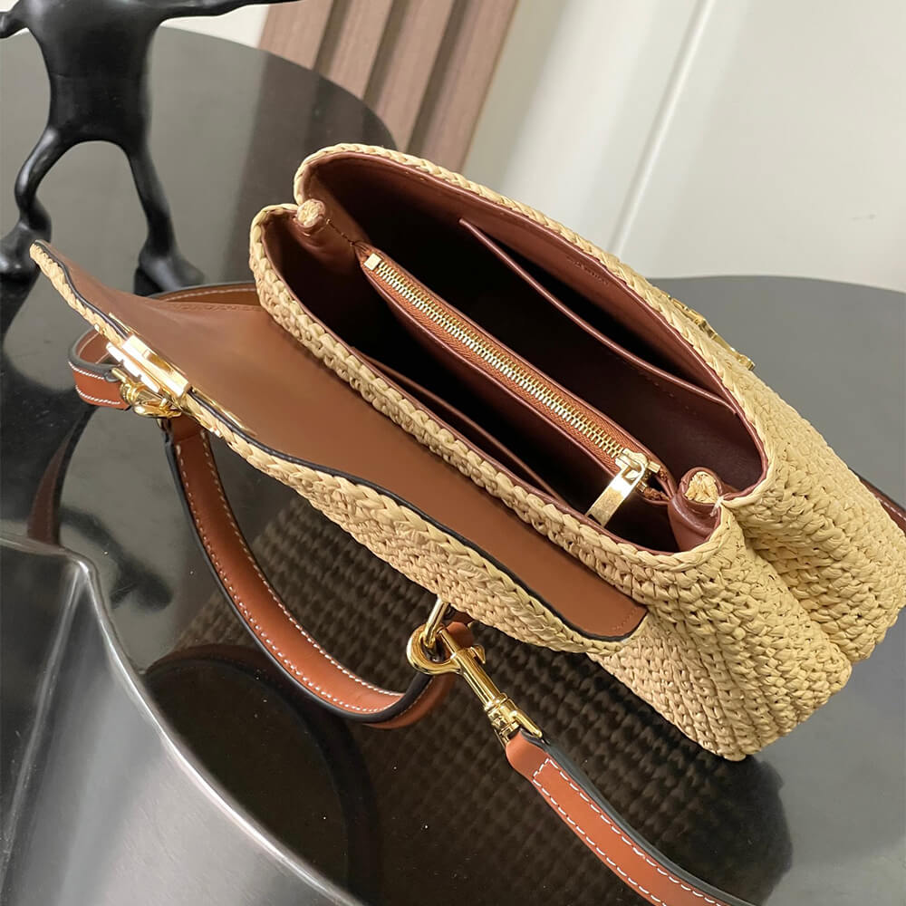 CELINE TEEN NINO BAG IN Raffia and calfskin
