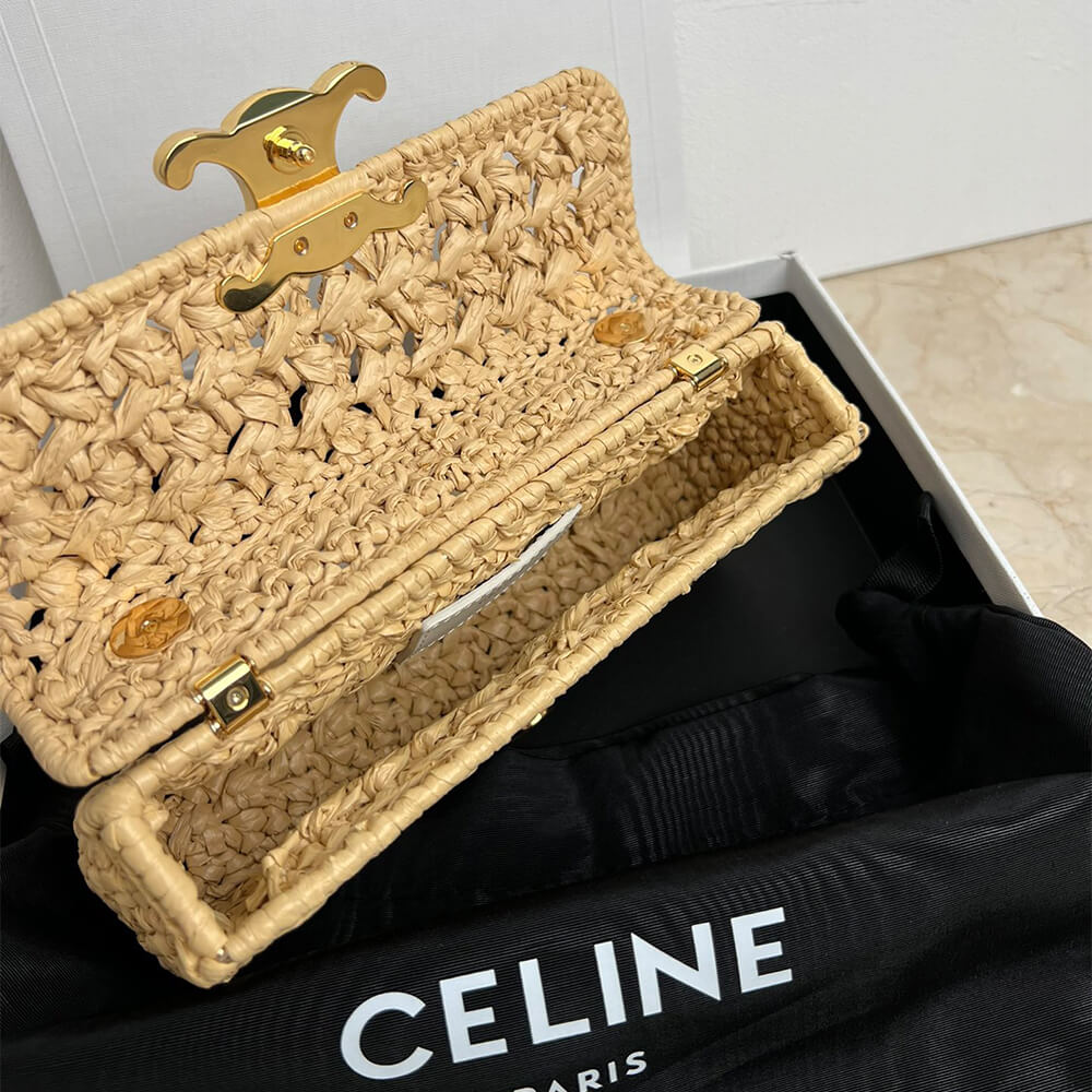 CELINE CHAIN SHOULDER BAG CLAUDE IN RAFFIA EFFECT TEXTILE