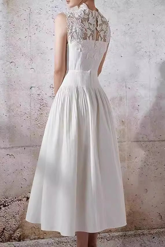 loveedsTM-White lace splicing lady temperament waist slim long skirt