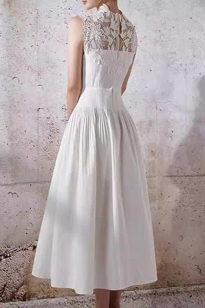 loveedsTM-White lace splicing lady temperament waist slim long skirt