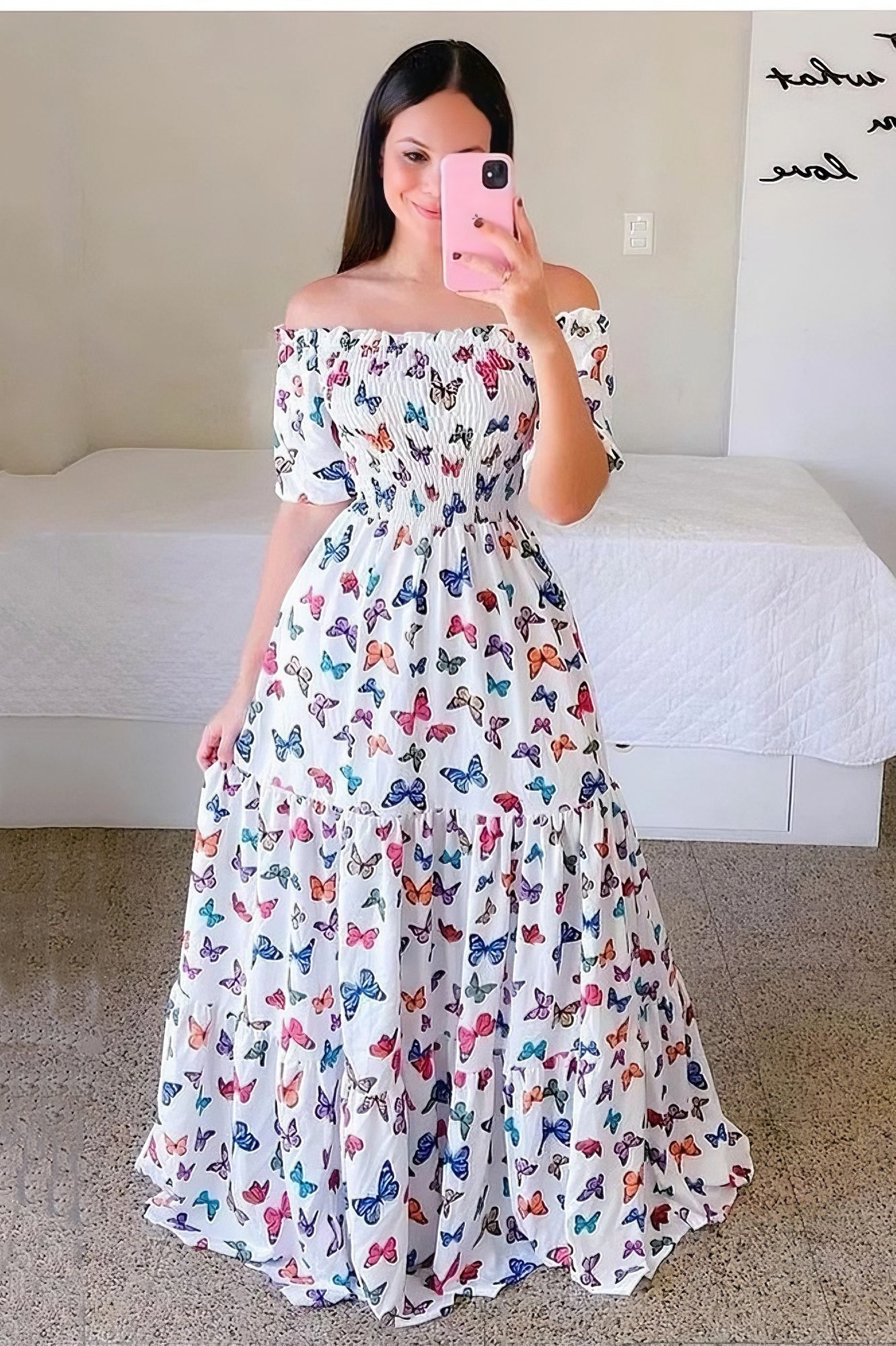 loveedsTM-One-shoulder floral off-shoulder long printed dress