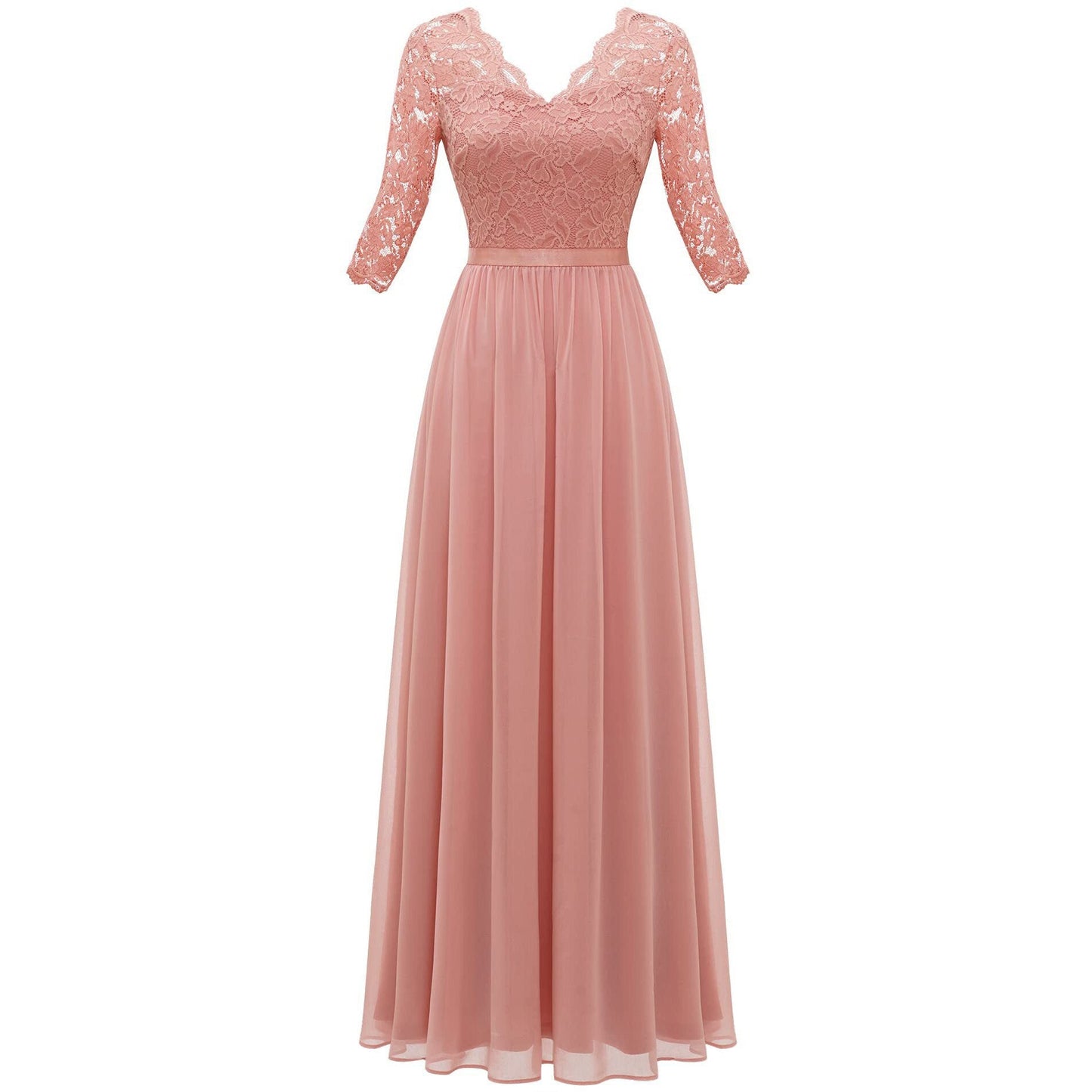 loveedsTM- Women&#39;s Elegant Vintage V Neck 3/4 Sleeve Floral Lace Chiffon Wedding Bridesmaid Maxi Dress Long Formal Dresses