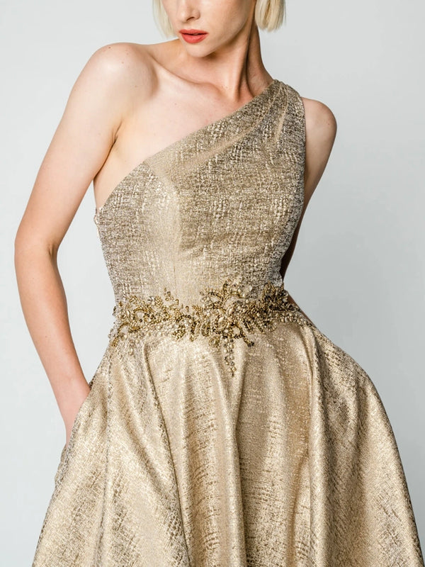 One Shoulder Solid Color Midi Dress