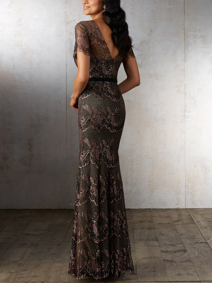 Round Neck Lace Solid Color Maxi Dress