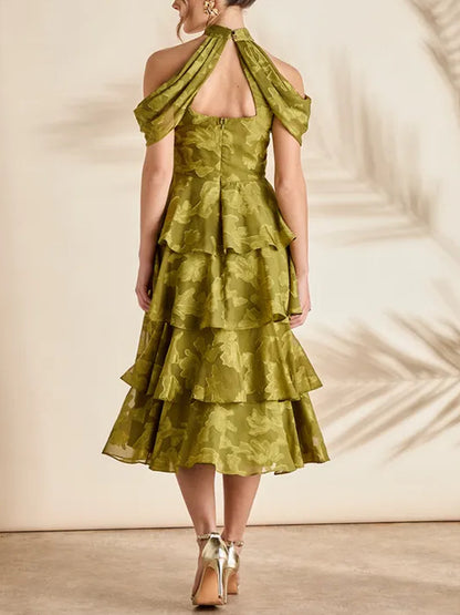 Cold Shoulder Chiffon Halter Midaxi Dress