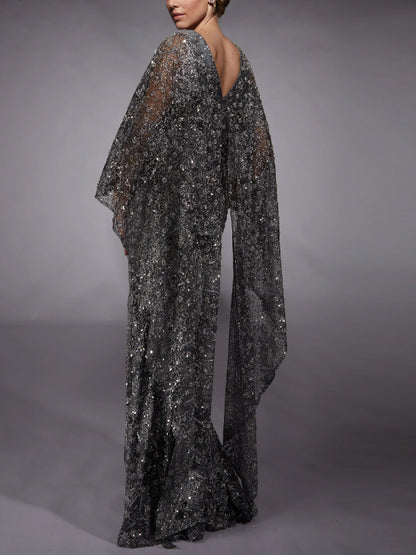 Solid Color Mesh Sequin Lace Maxi Dress