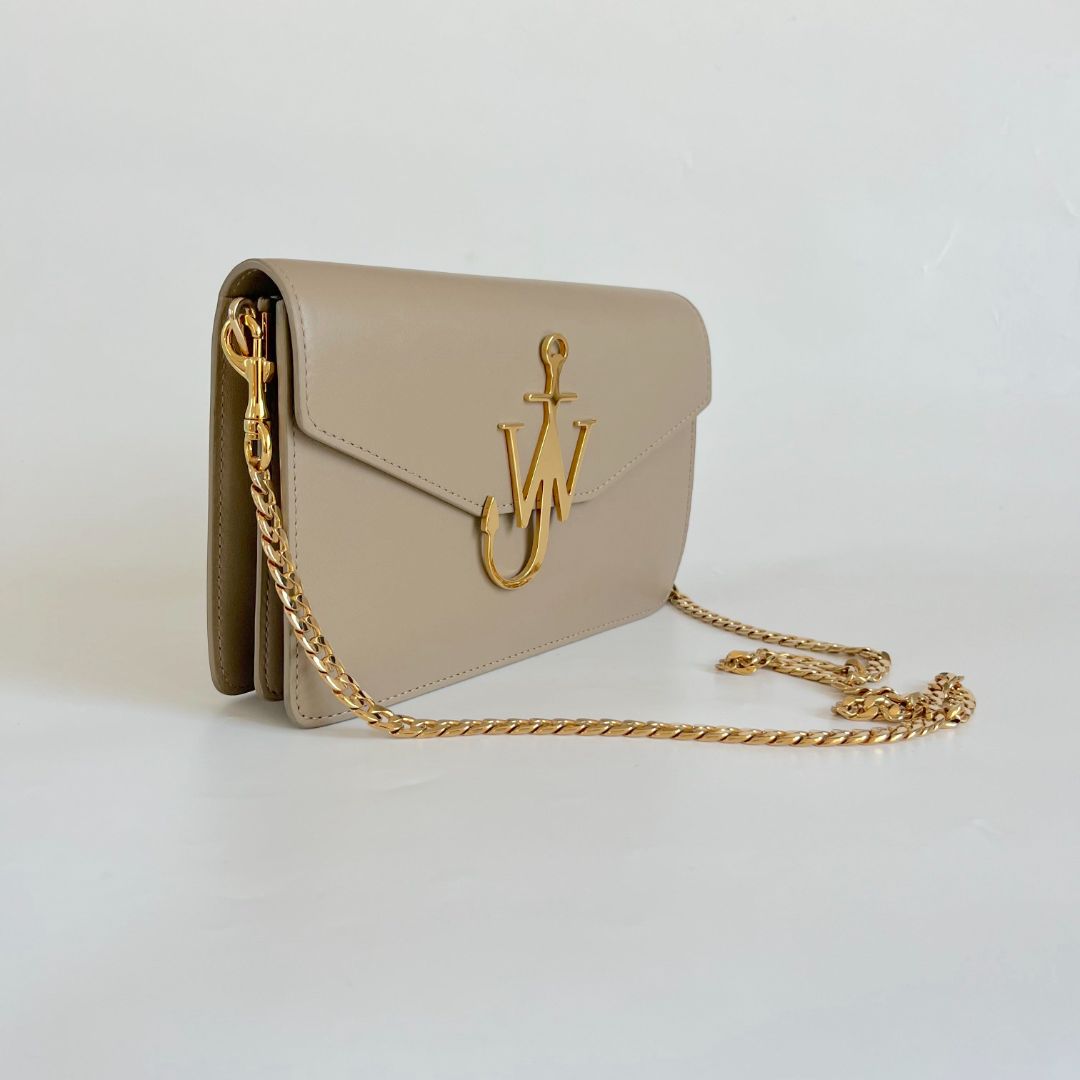 JW Anderson Logo Beige Leather Shoulder Bag