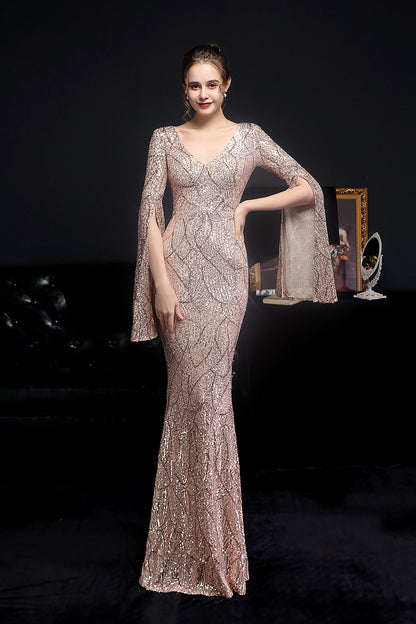 loveedsTM-Sequined long banquet slim fishtail elegant lady evening dress