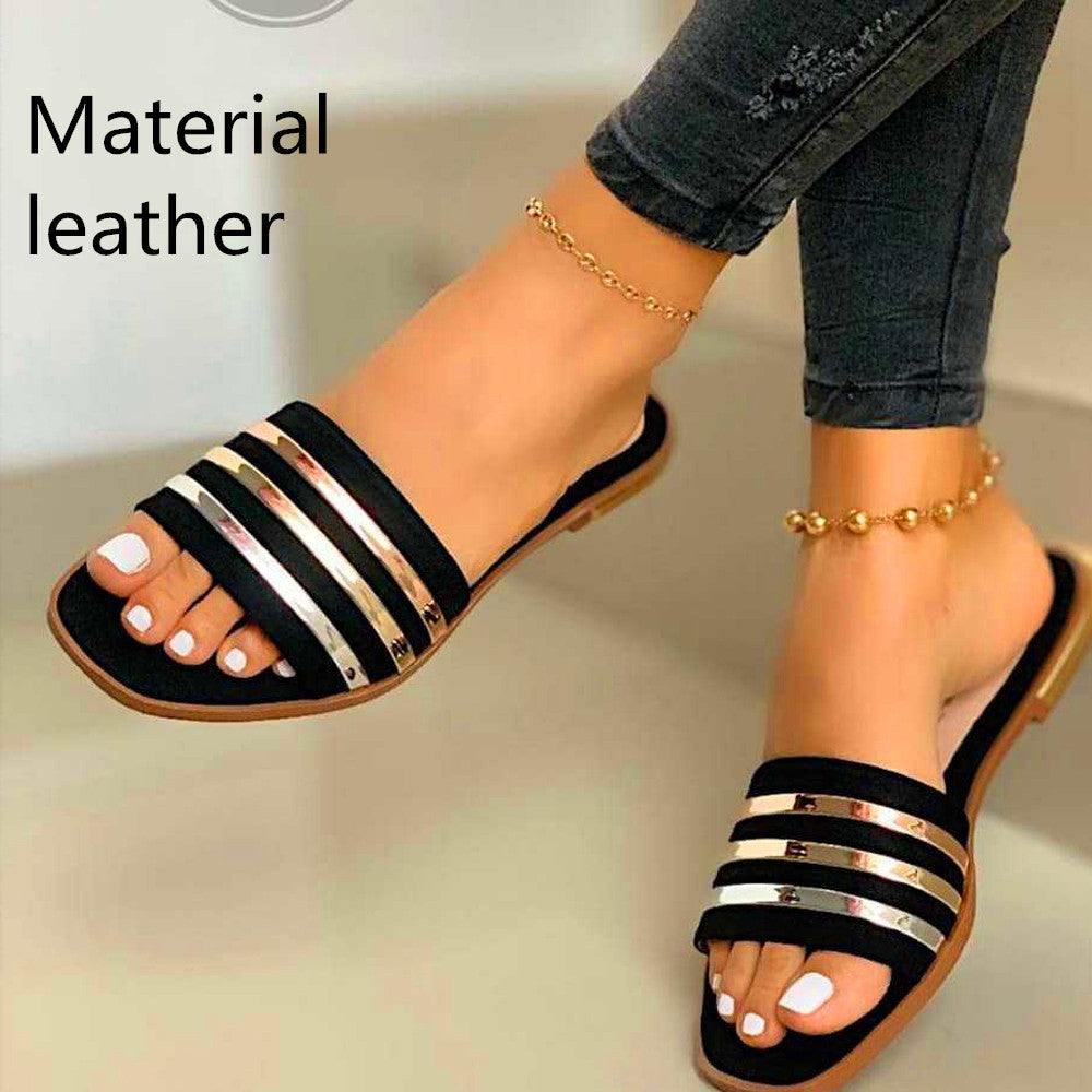 Metal comfortable flat ladies slippers