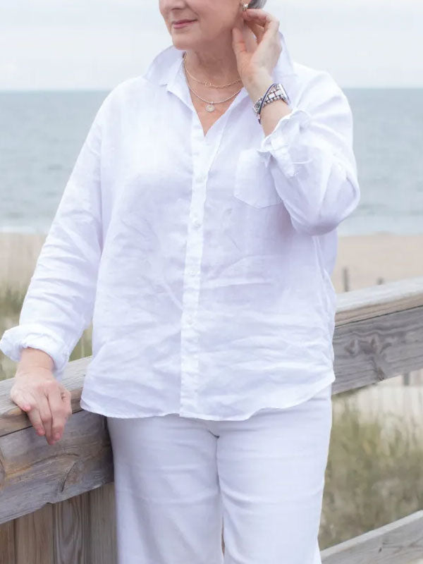 Solid Color Cotton and Linen Women's Shirt