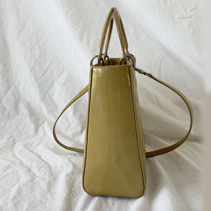 Dior Lady Dior Large Beige Patent Leather Bag