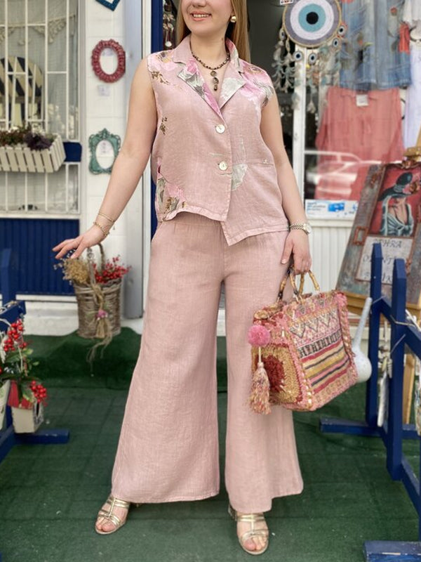 Cotton and Linen Printed Holiday Temperament Women's Suit