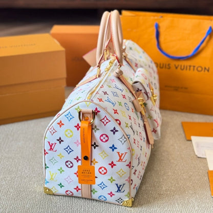 LOUIS VUITTON X TAKASHI MURAKAMI KEEPALL BANDOULIÈRE 45 BAG MULTICOLORE BLANC 45CM M13742