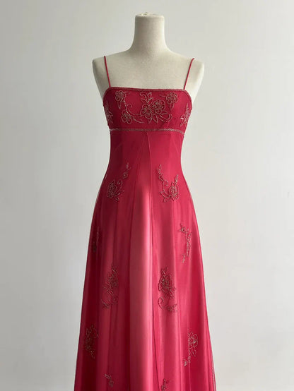 Red Fashion Elegant Exquisite Embroidery Beading Spaghetti Strap Long Tulle prom dress Evening Gown Party Dress gh3576