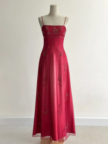 Red Fashion Elegant Exquisite Embroidery Beading Spaghetti Strap Long Tulle prom dress Evening Gown Party Dress gh3576