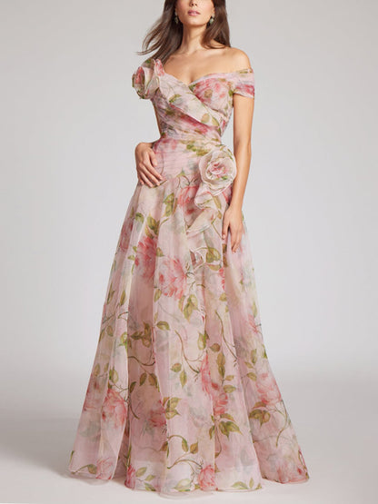 Off The Shoulder Organza Floral Gown