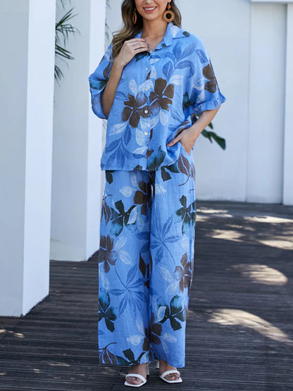 Women's Linen Print Resort Suit