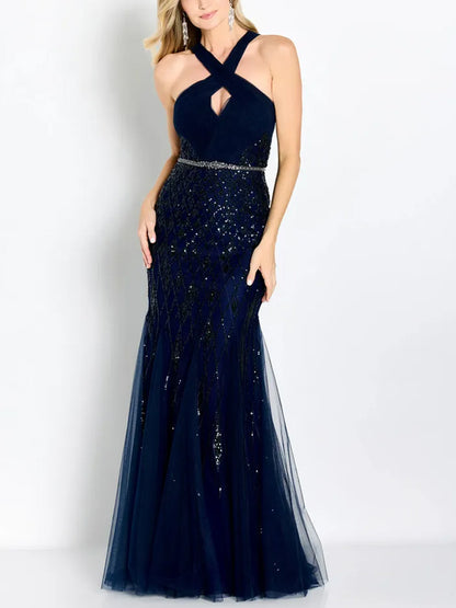 Cross Halter Solid Color Maxi Dress