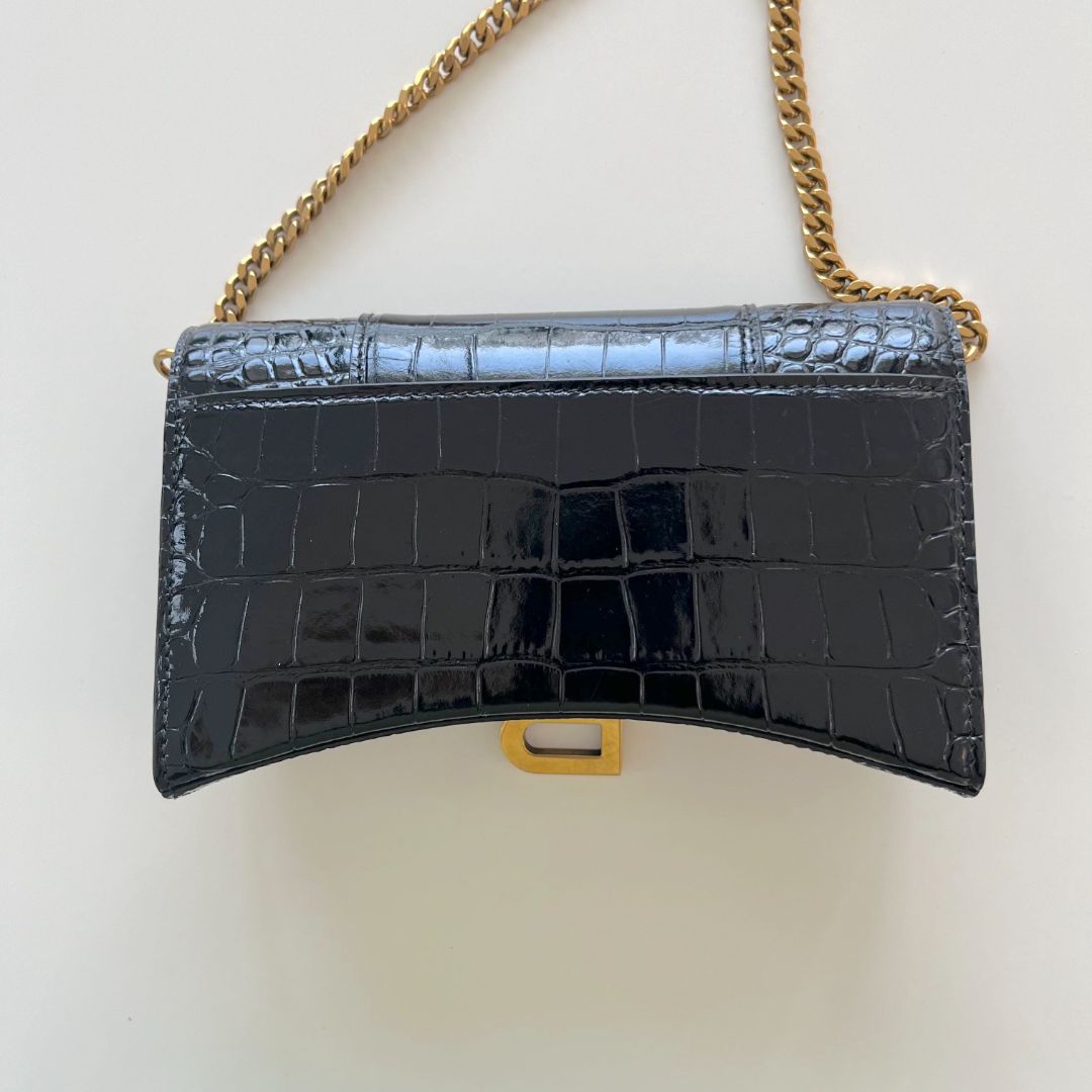 Balenciaga croc embossed hourglass XS top handle bag