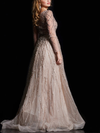 V-neck Solid Color Sequins Maxi Dress