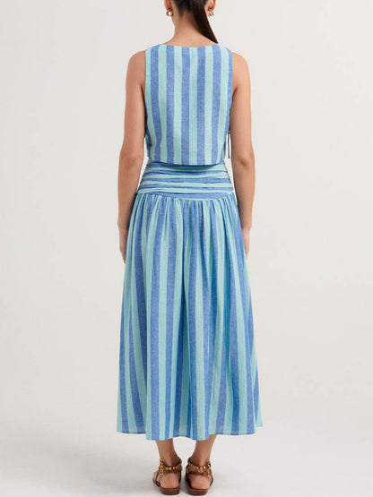 loveedsTM-Lace-up Tank and Ruched Waist Midi Skirt Set