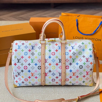 LOUIS VUITTON X TAKASHI MURAKAMI KEEPALL BANDOULIÈRE 45 BAG MULTICOLORE BLANC 45CM M13742