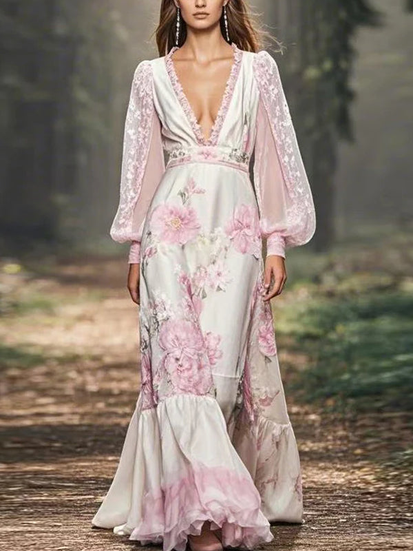 Mesh Temperament Print Party Women's Dress