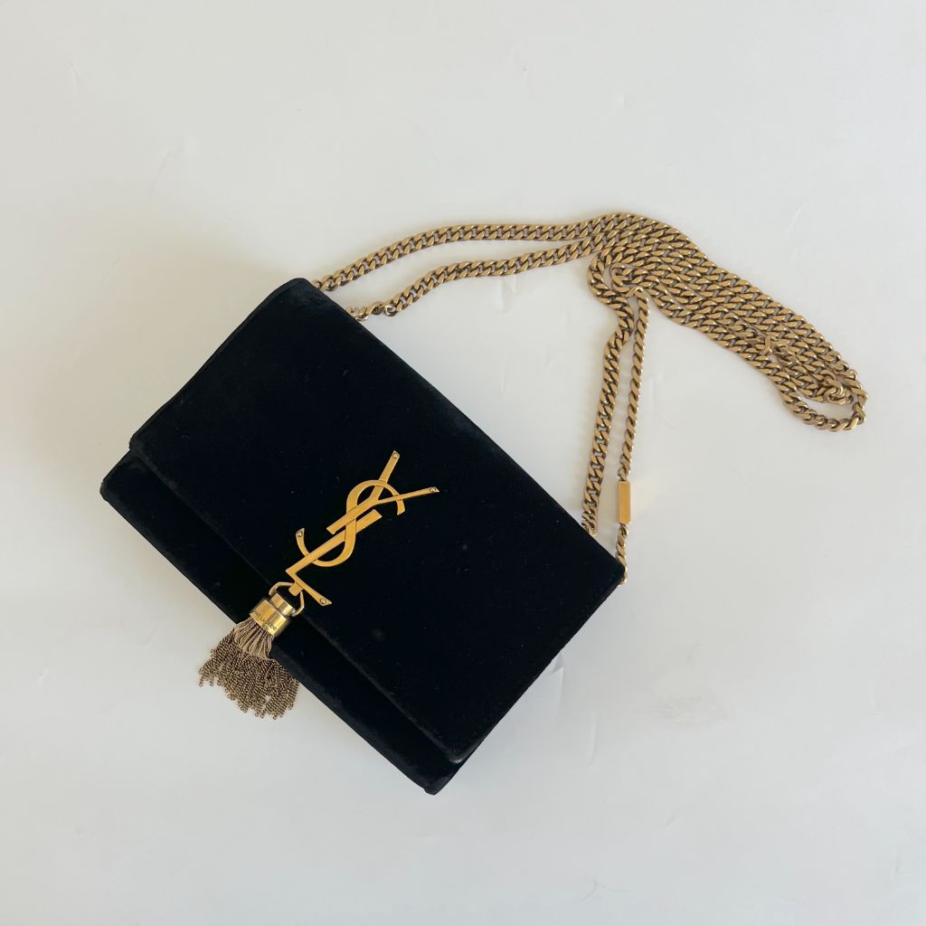 Saint Laurent Black   Velvet Kate Tassel Bag