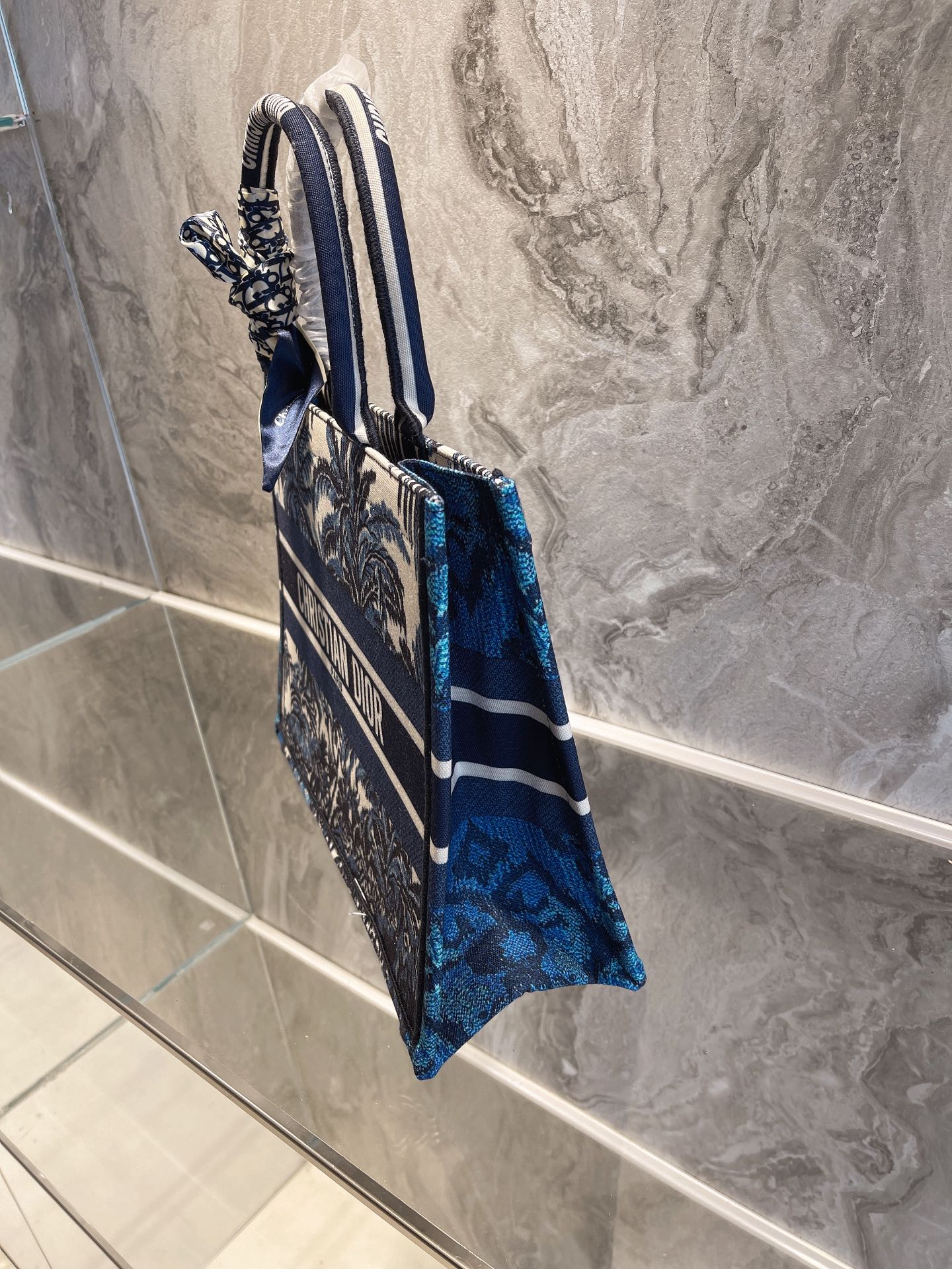 Christian Dior Book Tote Bag Blue Christian Large