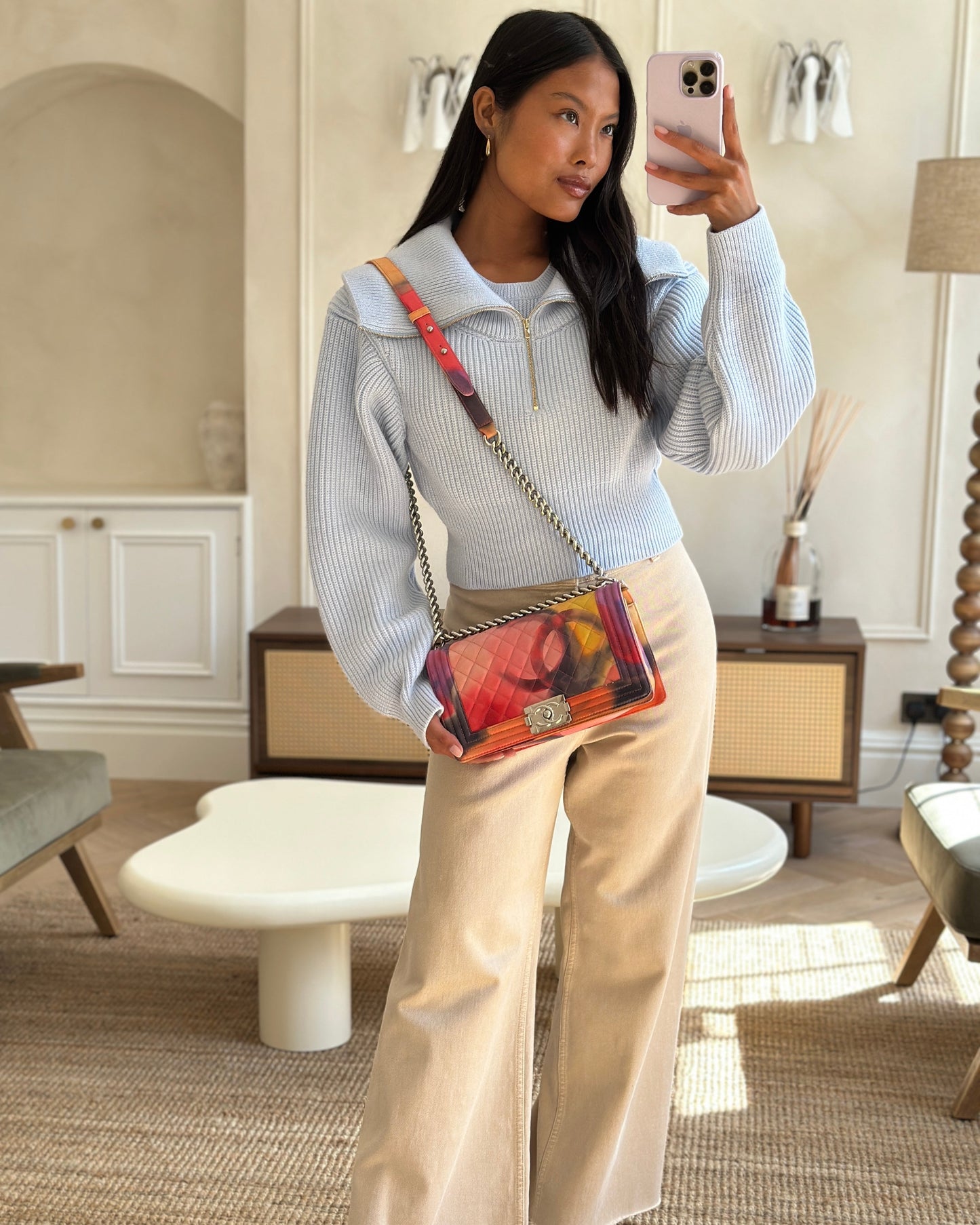 Chanel 14/S Pink Flower Power Quilted CC Lambskin Medium Boy Bag with Polished Silver Hardware